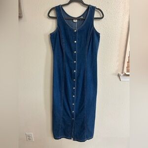Vintage 90s Gap 100% Cotton Button Snap Denim Maxi Dress Womens Size S